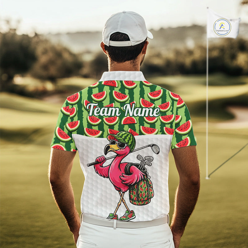 Golfing Flamingo Mens Funny Golf Polo Shirt Custom Green Pattern Watermelon Golf Ball Clothes Shirts NHT740
