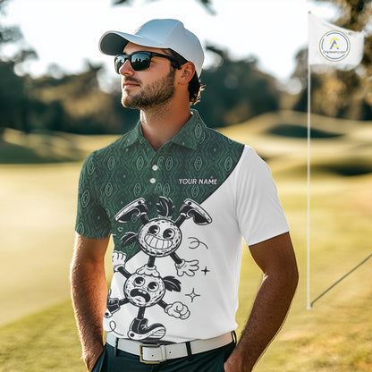 Green White Funny Golf Ball Pattern Mens Golf Polo Shirts Custom Golf Outfits Men, Green Golf Tops NHT784