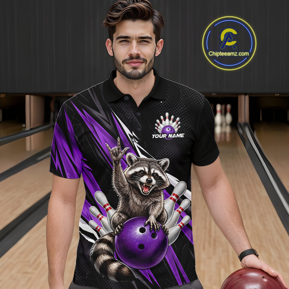 Custom Purple Raccoon Bowling Jersey for Men Bowling Team Shirts Bowling Polo & 1/4 Zip HNT254
