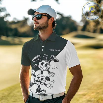 Green White Funny Golf Ball Pattern Mens Golf Polo Shirts Custom Golf Outfits Men, Green Golf Tops NHT785