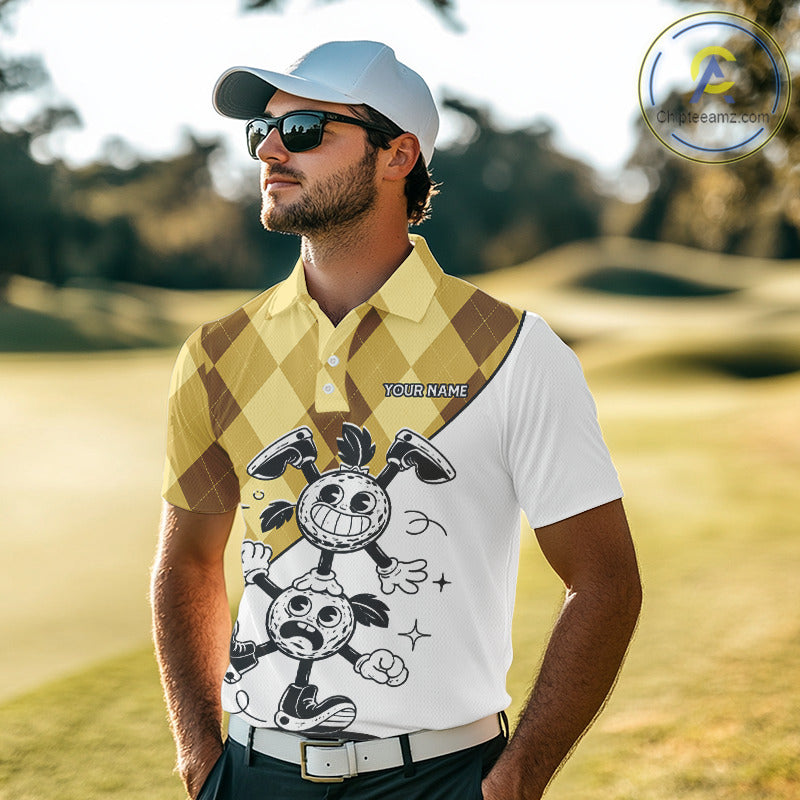 Funny Golf Ball Pattern Argyle Mens Golf Polo Shirts Custom Golf Outfits Men, Green Golf Tops NHT786