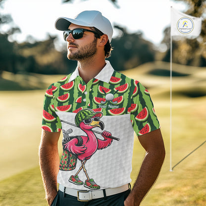 Golfing Flamingo Mens Funny Golf Polo Shirt Custom Green Pattern Watermelon Golf Ball Clothes Shirts NHT740