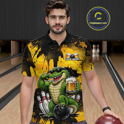 Custom Beer Alligator Bowling Jersey for Men Bowling Polo & 1/4 Zip Bowling Team Shirts HNT271