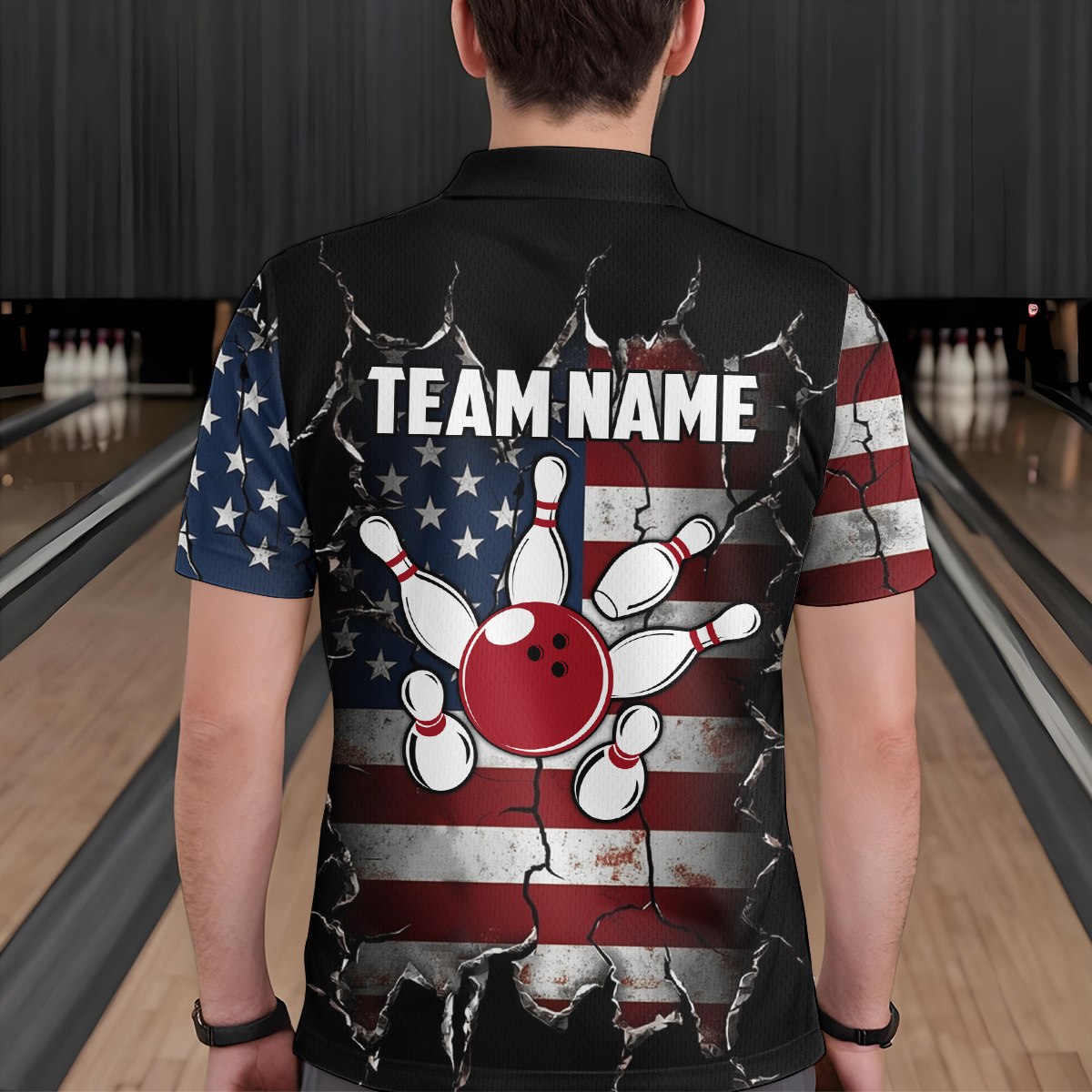 Custom US Flag Bowling Jersey for Men Bowling Team Shirts Bowling Uniform Polo & 1/4 Zip HNT161