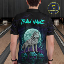 Load image into Gallery viewer, Teal And Purple Wolf &amp; Skull Bowling Team Shirt for Men Custom Bowling League Jersey Bowling Unisex QZT750