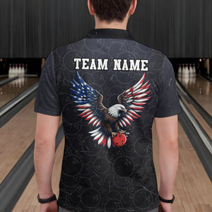 Personalized US Flag Bowling Shirt Eagle Bowling Jersey Polo Shirt Bowling for Men QZT274