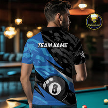 Load image into Gallery viewer, Blue Camo 8 Ball Billiard Shirts for Men Billiard Team Shirts Billiard Uniform Polo &amp; 1/4 Zip NNT77