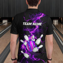 Load image into Gallery viewer, Black and Purple Lightning Bowling Shirts For Men Custom Bowling Team Uniform Bowlers Outfits NQS9597