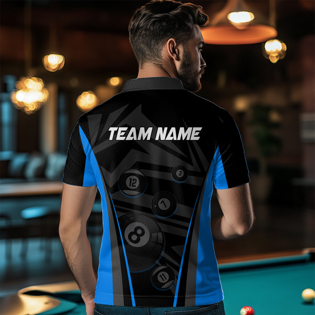 Blue Billiard Jersey Men 8 Ball Crown Billiard Custom Billiard Shirt for Men Billiard Team Jersey Polo & 1/4 Zip NNT34