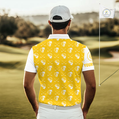 Yellow and white golf pattern Mens Golf polo shirts custom name golf beer outfit men golf clothes NQS9855