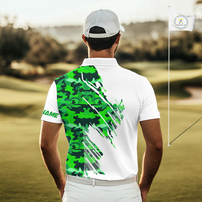 Personalized Mens golf polo shirts custom white and green camo mens golf apparel, golfing gifts NQS10334