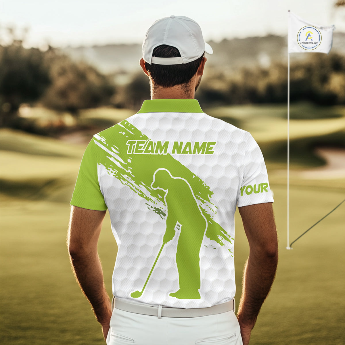 Green and White golf ball pattern Mens golf polo shirts custom team name mens golf clothes NQS9974