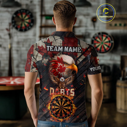 Canada Flag 3D Dartboard Fire Flame Custom Eagle Darts Shirt For Men, Patriotic Darts Team Jersey TDM4148