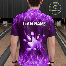 Load image into Gallery viewer, Custom Purple Flame Bowling Jersey for Men Bowling Uniform Polo &amp; 1/4 Zip Bowling Team Shirts HNT106