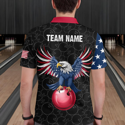 Custom American Bowling Polo Shirt for Men & Women Eagle Bowling Jersey Team League Black BDT548