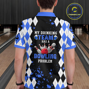 Blue argyle pattern Retro Bowling Shirts For Men Custom My drinking team has a bowling problem NQS9824