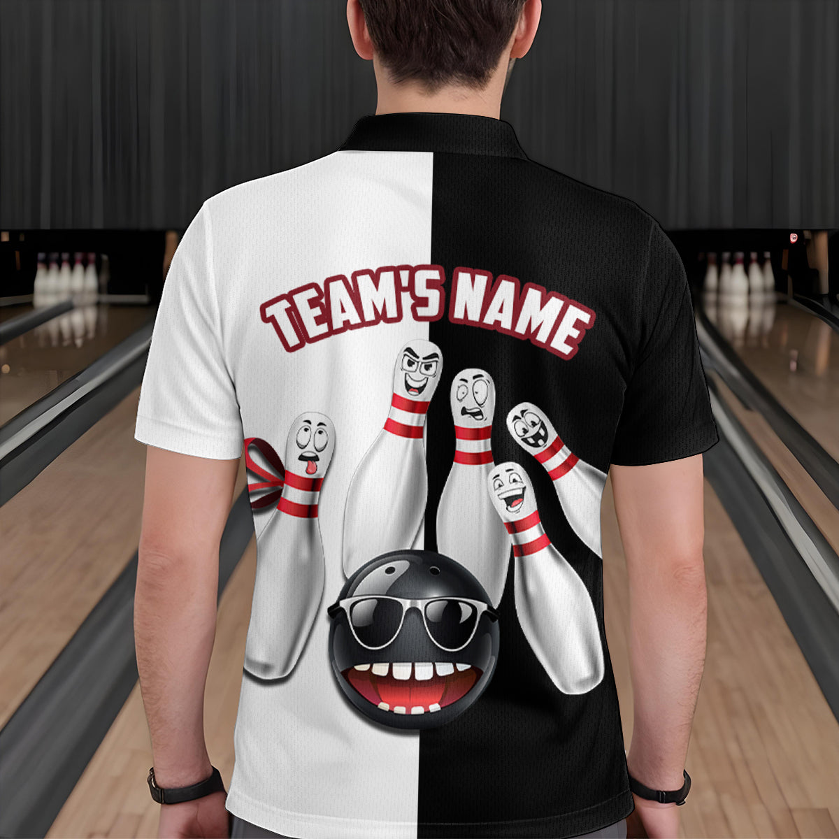 US Flag Bowling Shirt Funny Black & White Bowling Jersey Men Polo Performance Bowling Shirt QZT263