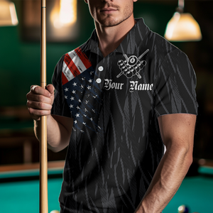 Personalized Billiard Shirt American Flag Eagle Billiard Jersey for Men Polo & 1/4 Zip Shirt Team NNT01