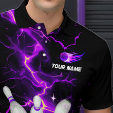 Load image into Gallery viewer, Black and Purple Lightning Bowling Shirts For Men Custom Bowling Team Uniform Bowlers Outfits NQS9597