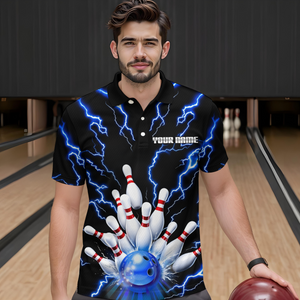 Thunder Lightning Blue Bowling Shirt Custom Bowling Jersey for Men Women Team MBL66