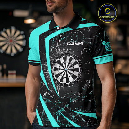 Personalized Turquoise Break Glass Dart Shirts For Men Custom Funny Dart Jerseys Polo & 1/4 Zip TDM3876
