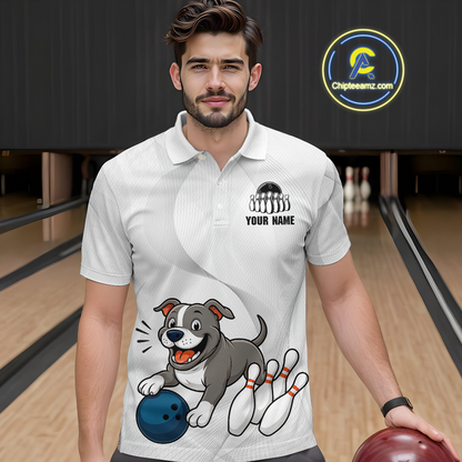 Custom Funny French Bulldog Bowling Men Polo & 1/4 Zip Shirts Bowling Team Jerseys HNT94
