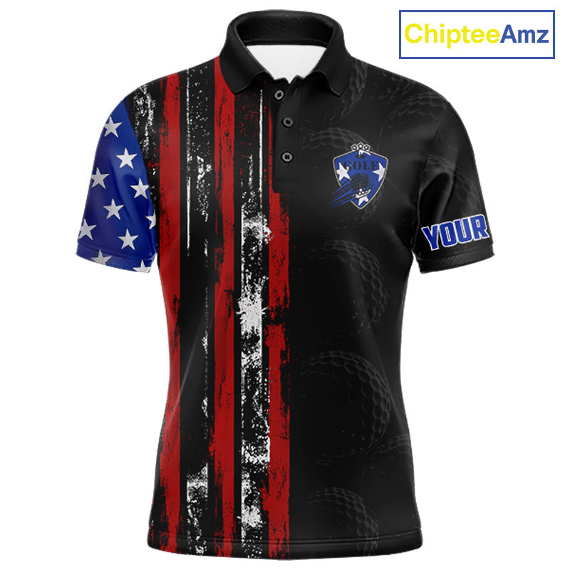 Custom Mens Golf Polo Shirt USA Flag, Golf Family Team Shirt, School Team Golf Shirt, Patriotic Golf Shirt NHT715