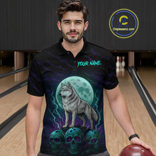 Load image into Gallery viewer, Teal And Purple Wolf &amp; Skull Bowling Team Shirt for Men Custom Bowling League Jersey Bowling Unisex QZT750