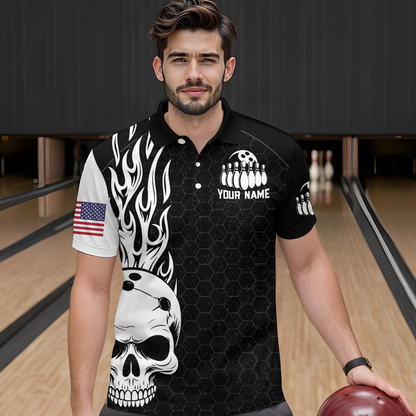 Custom Bowling Polo Shirt for Men Women Skull Bowling Jersey Bowling Team League QZT47-4
