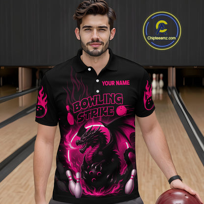 Pink Flame Dragon Bowling Shirt Custom Strike Bowling Team Jersey for Men Uniform QZT726