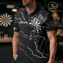 Load image into Gallery viewer, Custom Men's Dart Shirt – Black &amp; White Lightning Cobra Design – Personalized Dart Team Jersey TDM3882