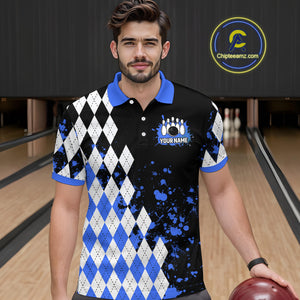 Blue argyle pattern Retro Bowling Shirts For Men Custom My drinking team has a bowling problem NQS9824