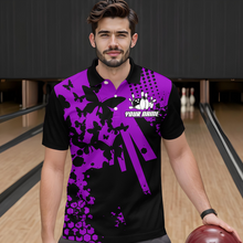 Load image into Gallery viewer, Custom Purple Butterflies Bowling Shirts for Men Women Bowling Jersey Team Name MBL79