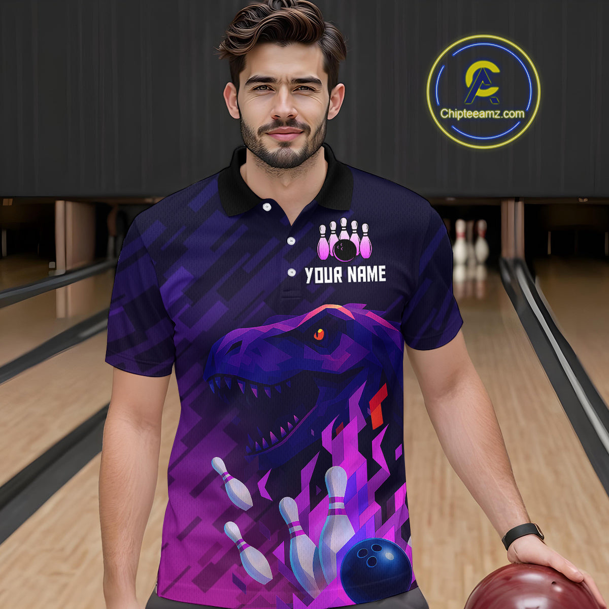 Dinosaur Purple Bowling Shirts for Men Women Custom Team Bowling Jerseys for Bowlers MBL133
