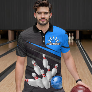 Blue Bowling Shirt for Men&Women Team Bowling Jersey Colorful Bowling Polo & 1/4 Zip MBL49