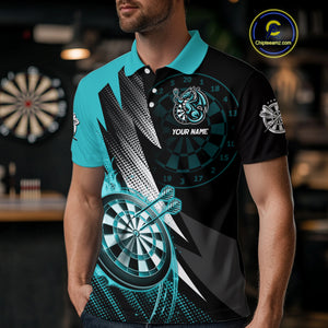 Personalized Strike Black & Turquoise Flaming Dragon Dart Shirts For Men Custom Dart Team Jersey TDM4300