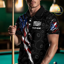 Load image into Gallery viewer, American Flag Scratch Billiard Shirt For Men, Custom 8 Ball Pool Team Jersey Polo &amp; 1/4 Zip TDM4030