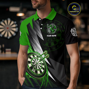 Personalized Striking Black And Green Flaming Dragon Dart Shirts For Men Custom Dart Team Jerseys TDM4299