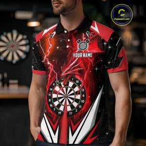 Red Darts Jerseys Custom Thunder Lightning Dragon Dart Shirt Team Polo & Quarter Zip For Men TDM4315