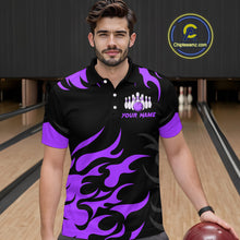 Load image into Gallery viewer, Black and Purple Flame Bowling shirts for Men Custom team bowling jerseys, mens bowling apparel NQS10269
