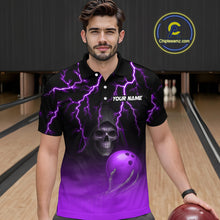 Load image into Gallery viewer, Custom Purple Thunder Skeleton Bowling Jersey for Men Bowling Polo &amp; 1/4 Zip Bowling Team Shirts HNT108