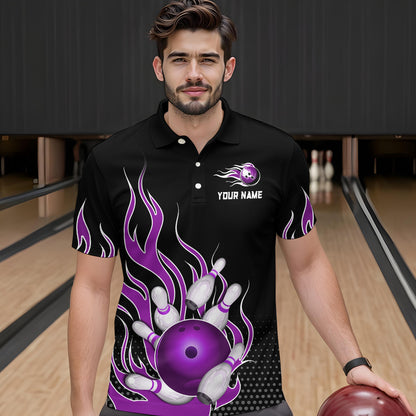 Purple Flame Bowling Polo Shirts for Men And Women Custom Bowling Team Jerseys Unisex BDT477