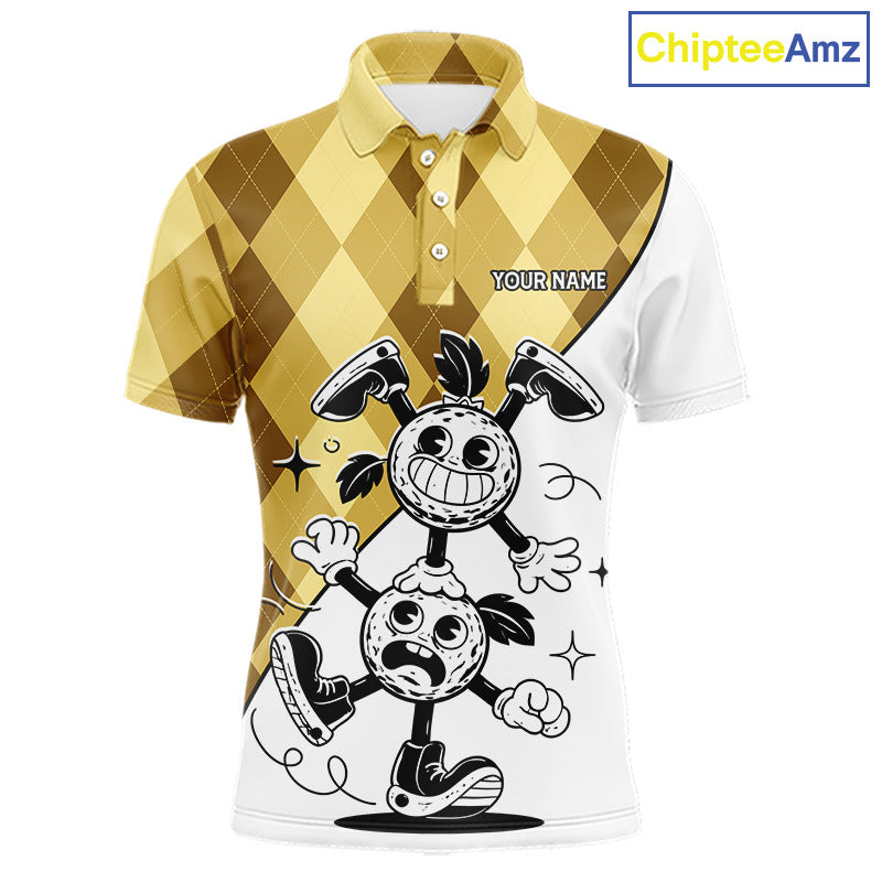 Funny Golf Ball Pattern Argyle Mens Golf Polo Shirts Custom Golf Outfits Men, Green Golf Tops NHT786