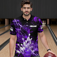 Load image into Gallery viewer, Purple Thunder Lightning Bowling Shirt Custom Colorful Bowling Jersey Men Women Team MBL67