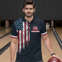 Load image into Gallery viewer, Custom Bowling Shirt With Name American Flag Bowling Jersey For Men Bowling Polo Shirt For Team BDT33