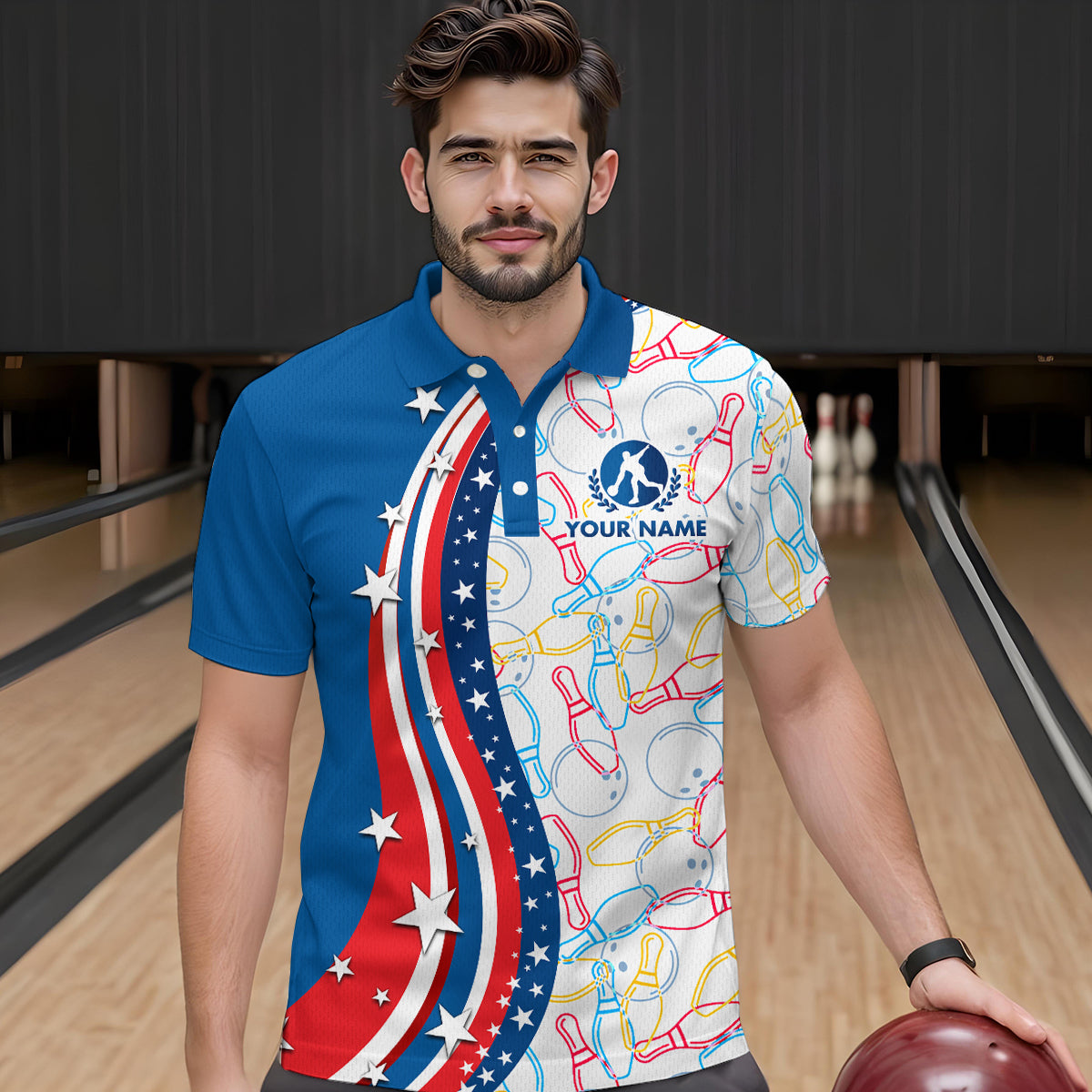 Patriotic Bowling Shirt for Men Women Team Custom Bowling Polo Shirt & 1/4 Zip Shirts MBL22