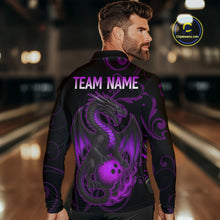 Load image into Gallery viewer, Black And Purple Flame Custom Dragon Bowling Team Shirts For Men, Bowling Uniform Outfit NQS9963