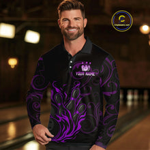 Load image into Gallery viewer, Black And Purple Flame Custom Dragon Bowling Team Shirts For Men, Bowling Uniform Outfit NQS9963