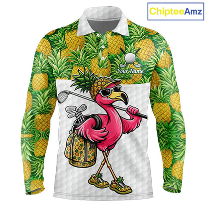 Golfing Flamingo Mens Funny Golf Polo Shirt Custom Yellow Pattern Pineapple Golf Ball Clothes Shirts NHT739