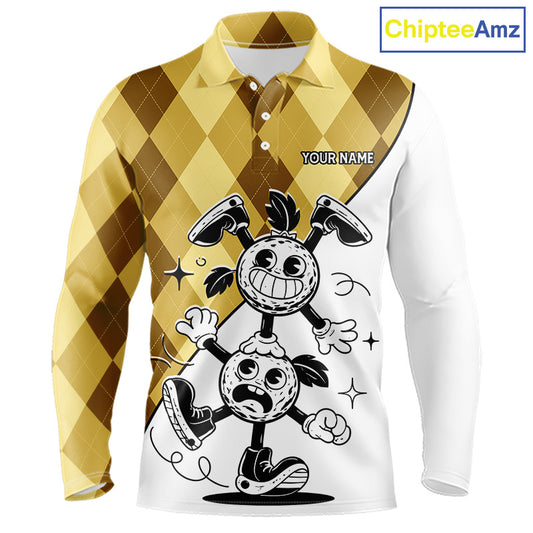Funny Golf Ball Pattern Argyle Mens Golf Polo Shirts Custom Golf Outfits Men, Green Golf Tops NHT786